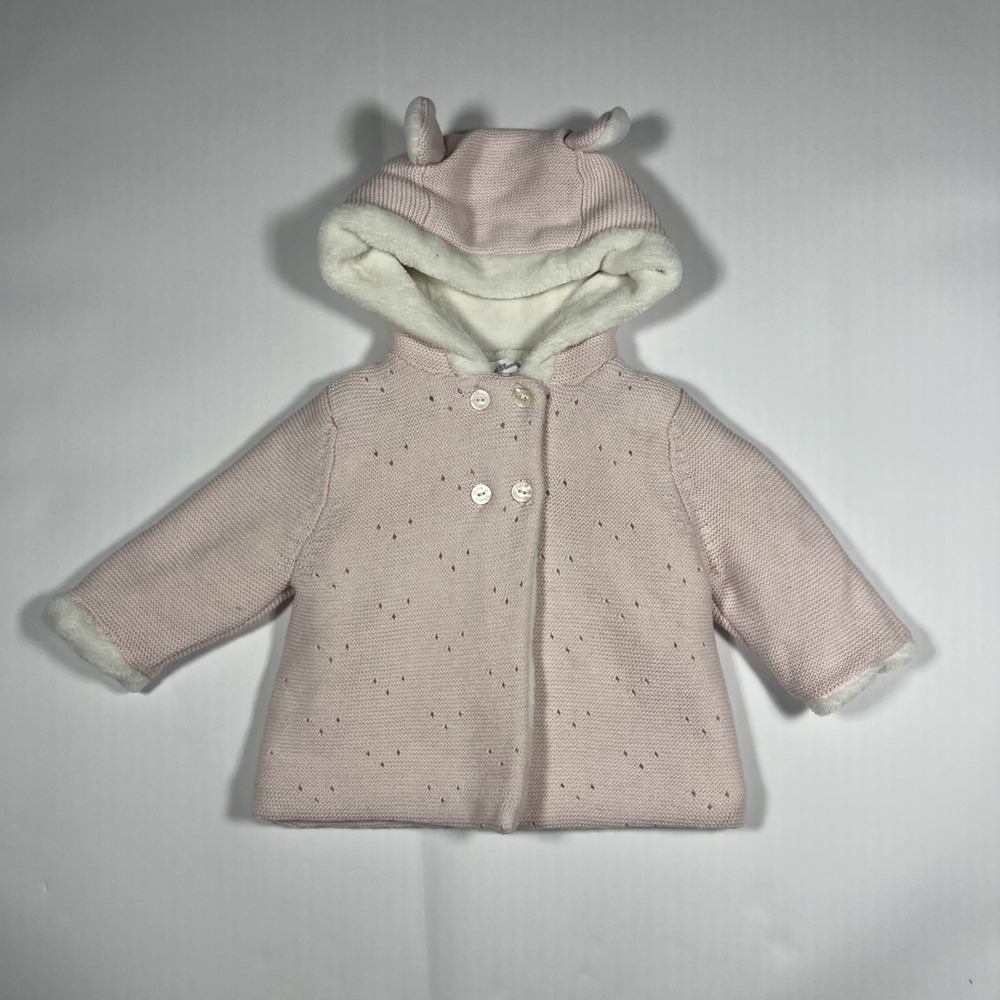 TARTINE ET CHOCOLAT Faux-Fur Lined Knit Jacket, Pink 12months